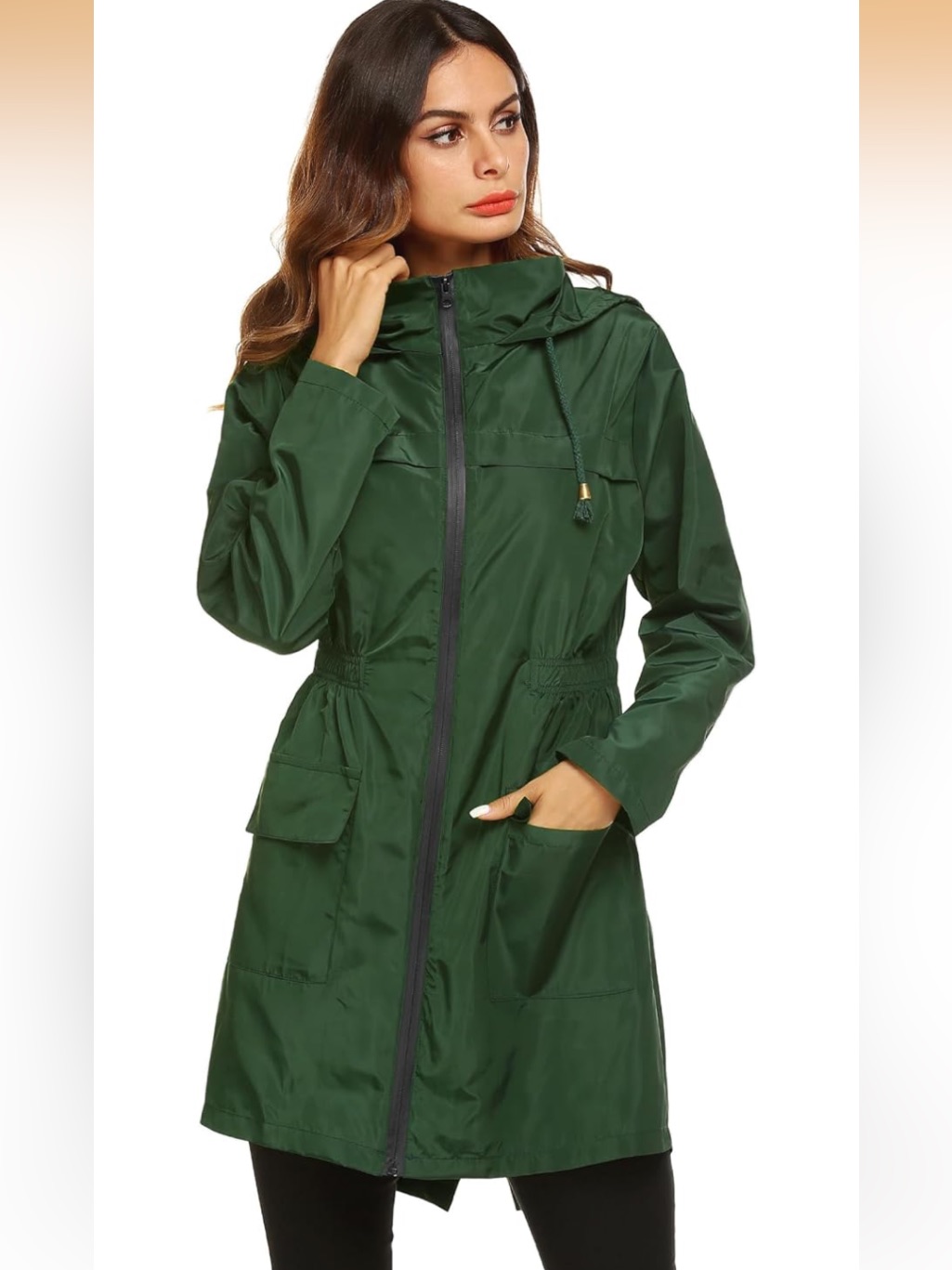 Women Forest Green Waterproof Lightweight Rain Jacket 2xl